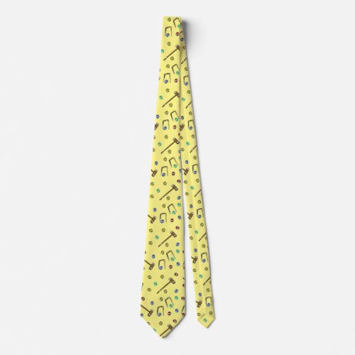 Boho Croquet Pattern Hand_Drawn Vintage Yellow Neck Tie