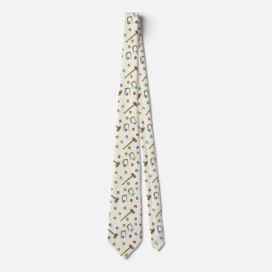 Boho Croquet Pattern Hand-Drawn Whimsical Vintage Neck Tie