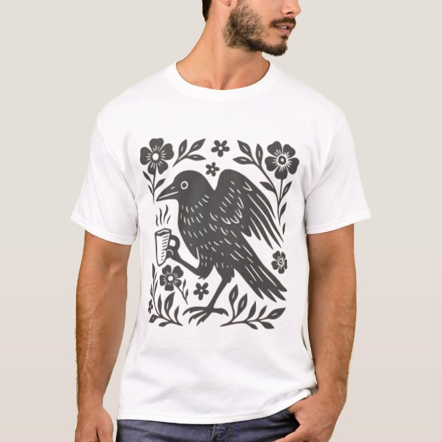 Boho Crow Shirt, Bird Coffee Lover T-Shirt (Front)