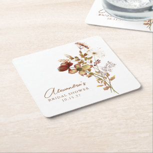 Boho Custom Earthy Nature Botanical Bridal Shower Square Paper Coaster