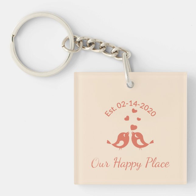 Boho custom Est Date Love Birds Keychain (Front)