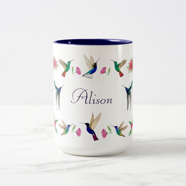 Boho Custom Hummingbirds Two-Tone Coffee Mug (Center)