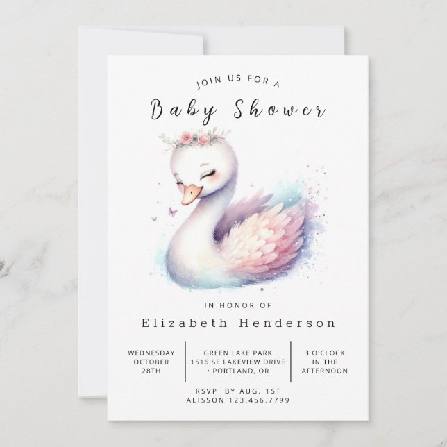 Boho Custom Swan Baby Shower Invitation (Front)