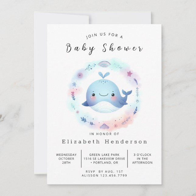 Boho Custom Whale Baby Shower Invitation (Front)