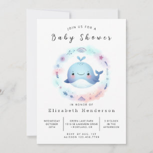 Boho Custom Whale Baby Shower Invitation