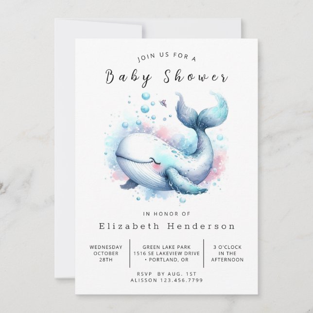 Boho Custom Whale Baby Shower Invitation (Front)