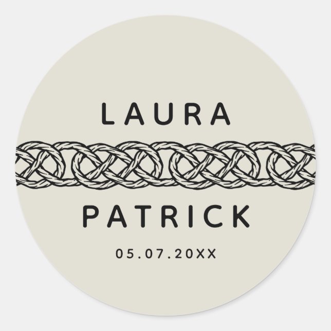 Boho customizable  Wedding Engagement with knot Classic Round Sticker (Front)