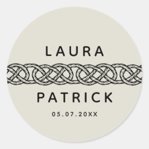 Boho customizable Wedding Engagement with knot Classic Round Sticker