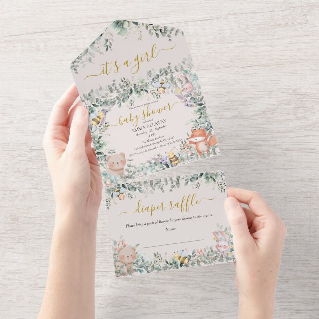 Boho Cute Animal All in One Baby Shower Invitation (Tearaway)