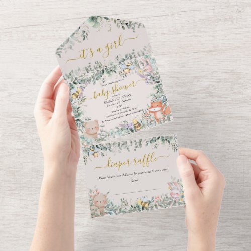Boho Cute Animal All in One Baby Shower Invitation