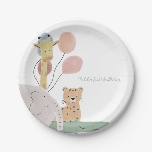 Boho Cute Animal Birthday Party Paper Plates (Front)