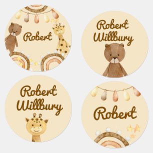 Boho cute Bear and Giraffe Birthday clothing label