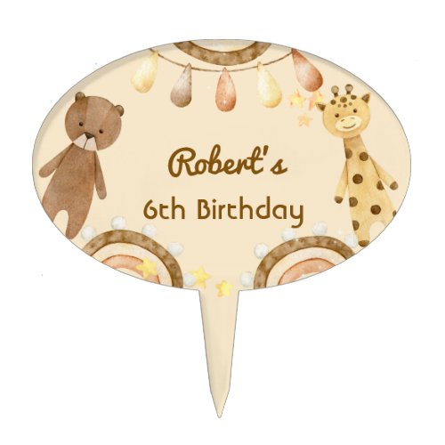 Boho cute Bear and Giraffe kids Birthday Cake Topper
