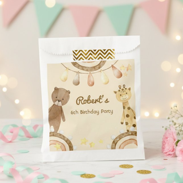 Boho cute Bear and Giraffe kids Birthday Favor Bag (Creator Uploaded)