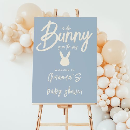 Boho Cute Blue Bunny Baby Boy Shower Welcome Foam Board