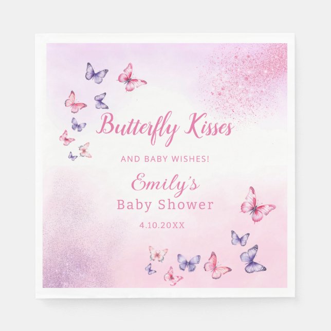 Boho Cute Butterfly Watercolor Girl baby Shower  Napkins (Front)