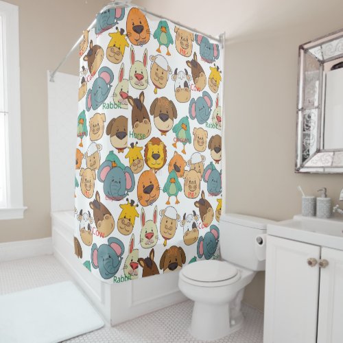 Boho cute cartoon safari animal family elephant shower curtain