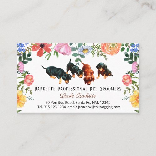 Boho Cute Dachshund Pet Grooming Wildflowers Business Card