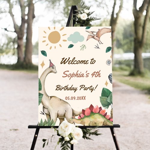 Boho Cute Dinosaur Birthday Party Welcome Sign