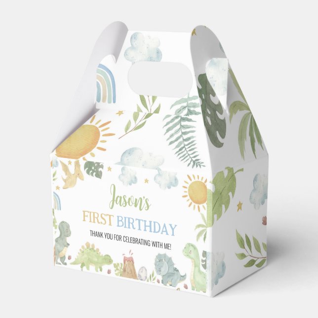 Boho Cute Dinosaurs First Birthday Favor Box (Front Side)