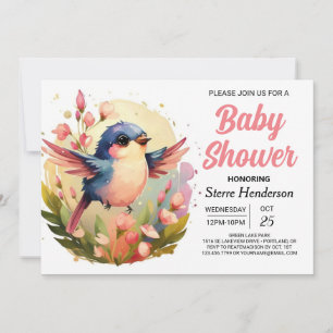 Boho Cute Elegant Bird Baby Shower Invitation