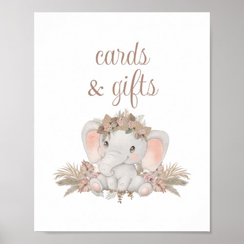 Boho Cute Elephant Baby Shower Cards and Gifts Poster