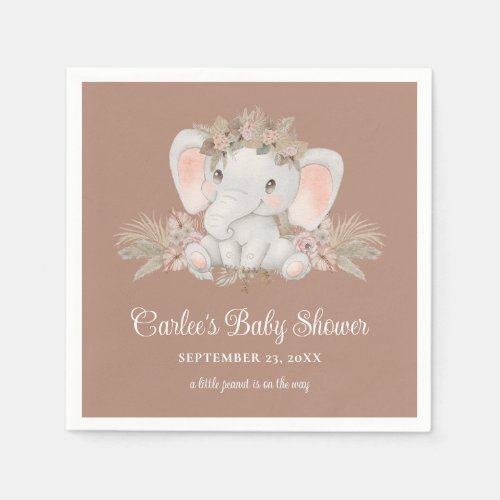 Boho Cute Elephant Gender Neutral Baby Shower Napkins