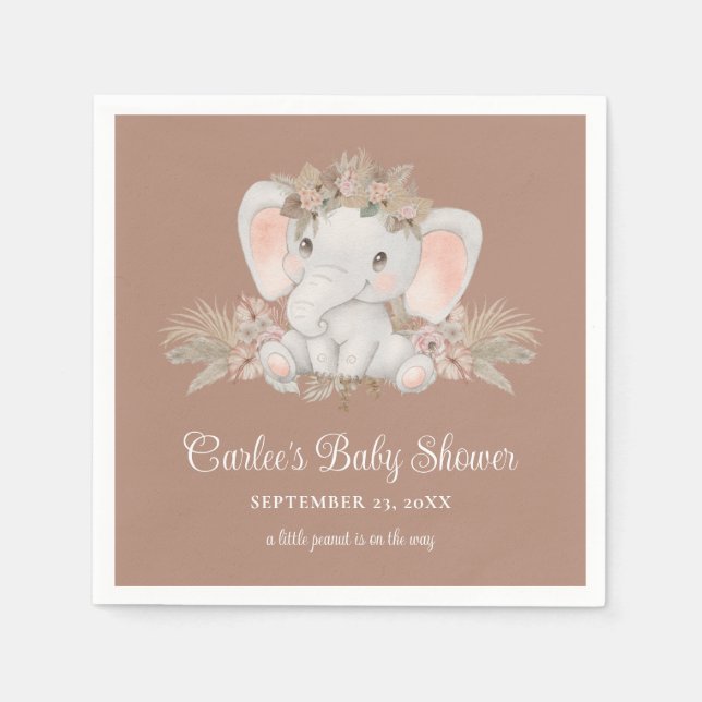 Boho Cute Elephant Gender Neutral Baby Shower Napkins (Front)