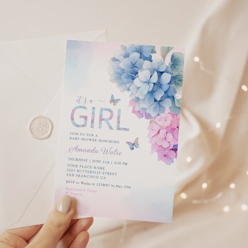 Boho Cute Floral Butterfly Its a girl Baby Shower Invitation