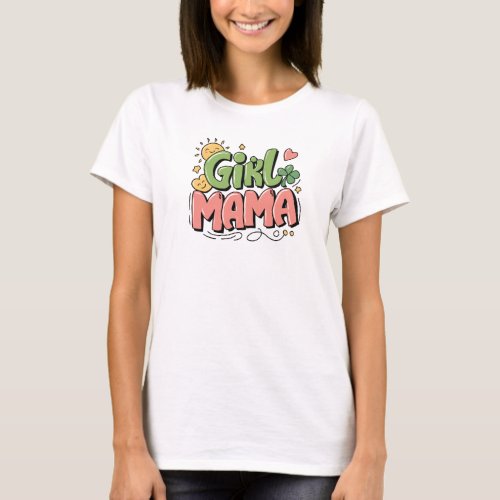 Boho Cute groovy pink and sage retro Girl Mama  T_Shirt