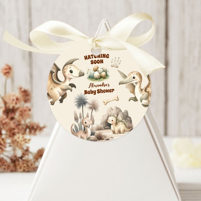 Boho Cute Hatching Soon Dinosaur Baby Shower Classic Round Sticker (Creator Uploaded)