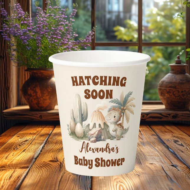 Boho Cute Hatching Soon Dinosaur Baby Shower Paper Cups (Creator Uploaded)