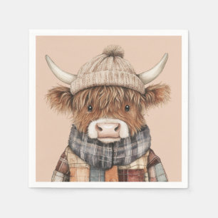 Boho Cute Highland Cow in Hat Cream Napkins