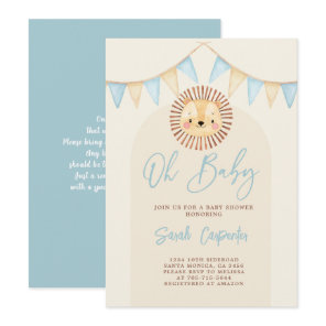 Boho Cute Lion Baby Shower Boy Invitation