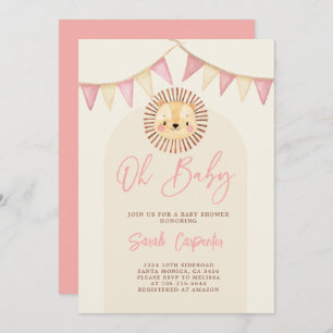 Boho Cute Lion Baby Shower Girl Invitation