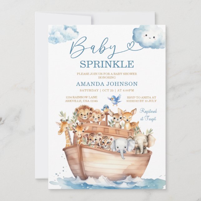 Boho Cute Noah's Ark Gender Neutral Baby Sprinkle Invitation (Front)
