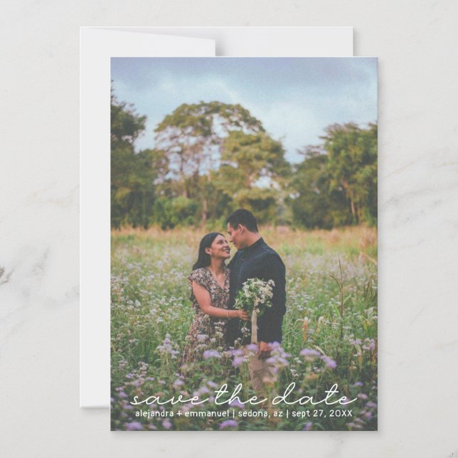 Boho Cute Script Photo Save The Date Magnetic Card (Front)