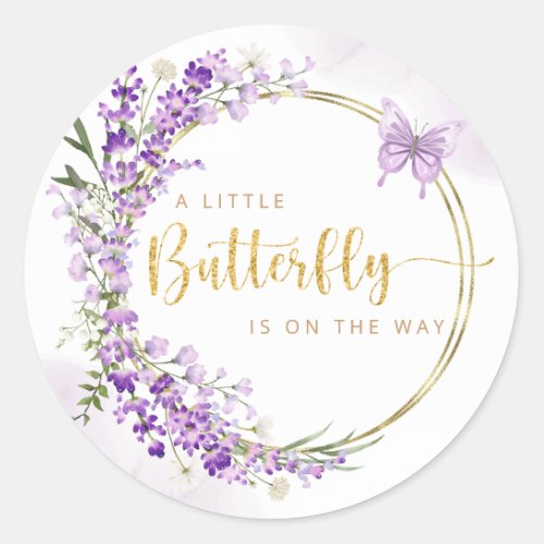 Boho Cute Watercolor Floral Butterfly Baby Shower Classic Round Sticker