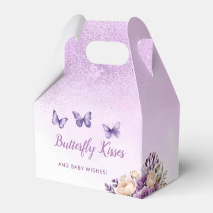 Boho cute watercolor purple butterfly baby shower favor boxes