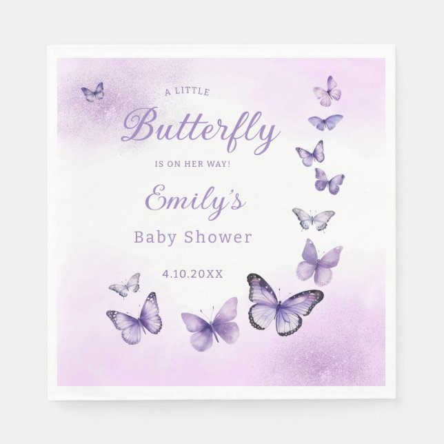 Boho Cute Watercolor purple Butterfly Baby Shower  Napkins (Front)
