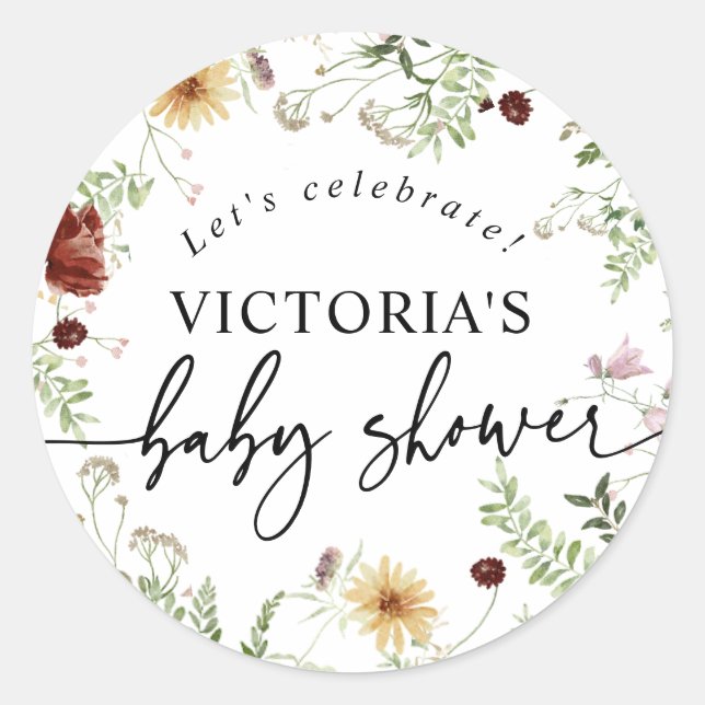 Boho Cute Wildflowers Baby Shower Envelope Seal (Front)