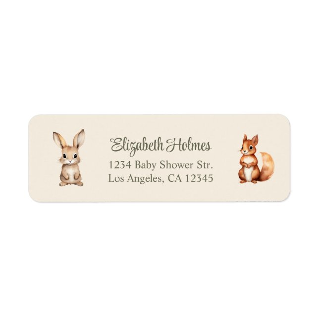 Boho Cute Woodland Animals Baby Shower Address Label (Front)