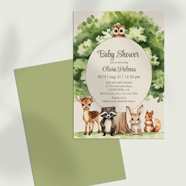 Boho Cute Woodland Animals Baby Shower Invitation (Boho Cute Woodland Animals Baby Shower Invitation against a neutral background.)