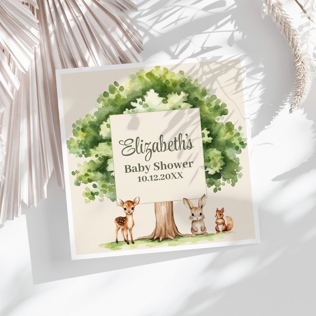 Boho Cute Woodland Animals Baby Shower  Napkins (Boho Cute Woodland Animals Baby Shower Napkins on a sunny white table.)