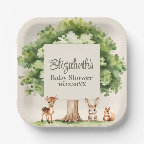 Boho Cute Woodland Animals Baby Shower  Paper Plates