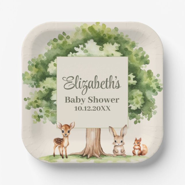 Boho Cute Woodland Animals Baby Shower  Paper Plates (Front)