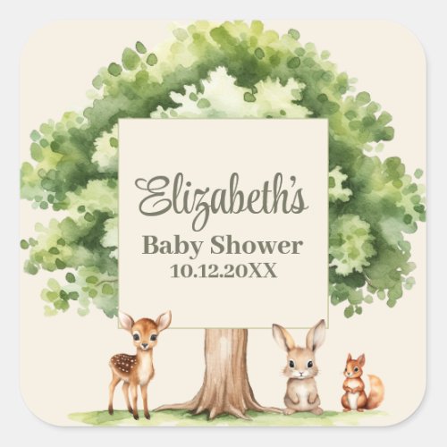 Boho Cute Woodland Animals Baby Shower  Square Sticker