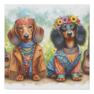 Boho Dachshunds Canvas Print