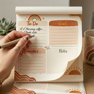 Boho Daily Planner Notepad – To Do, Goals & Notes 