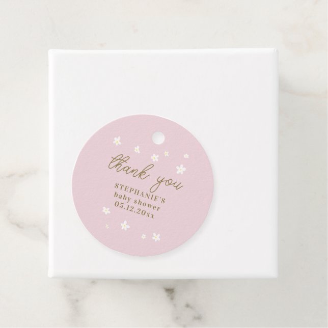 Boho Daisies Blush Pink Gold Oh Baby Girl Shower Favor Tags (In Situ)